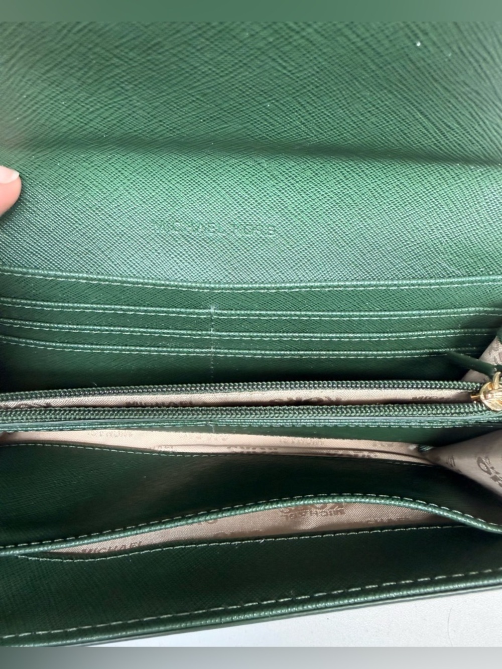 Michael Kors Dark Green Saffiano Leather Continental Wallet with Gold Logo - Picture 5 of 8